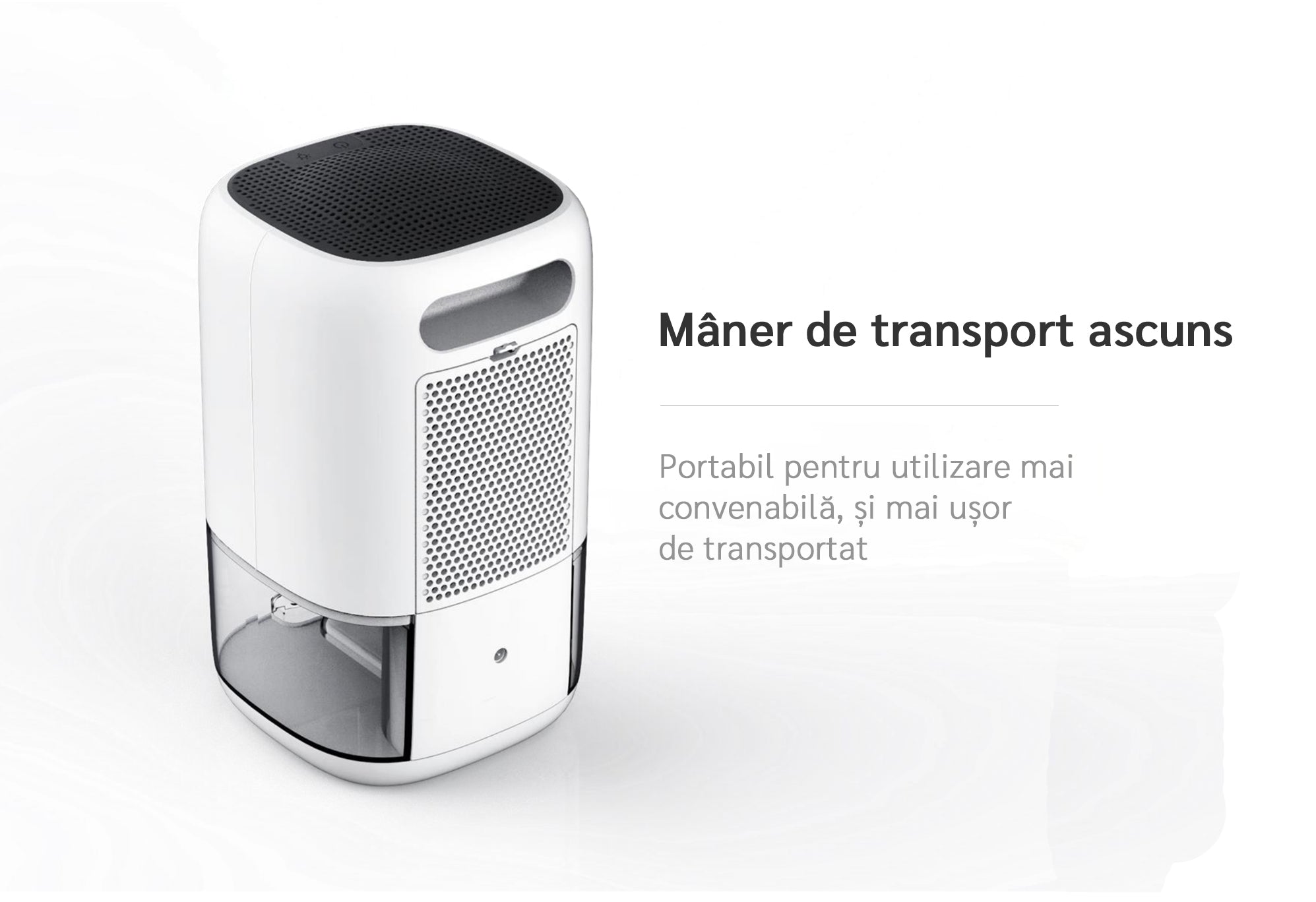 Panoul frontal și zona superioară a dezumidificatorului Evoair Humix 300
